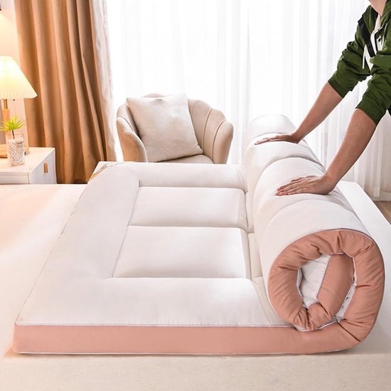 Draagbare Vloermatras - Dikke Slaapkussen - Gastvrij Ontvangen - Ademende Stof - 90x200cm - Roze