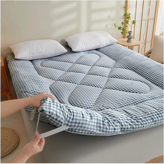 Draagbare Vloermatras - Opvouwbaar Bed - Comfortabel Slapen - Dikke Wasbare Vulling - 180 x 200 cm - Lichtblauw