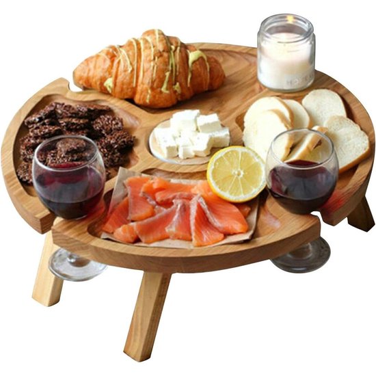 Draagbare Wijnpicknicktafel - Opvouwbare Ronde Houten Tafel - Voor Tuin Camping Strand - 24x11 cm - 1 stuk