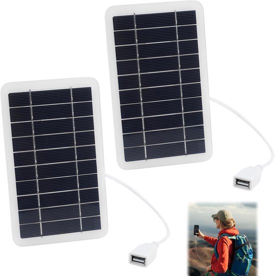 Draagbare Zonnepanelen 2W 12V met USB Poort - Oplaadbare Solar Charger voor Wandelen, Kamperen en Buitenactiviteiten, Waterdicht IP65, Duurzaam en Inclusief USB Kabel