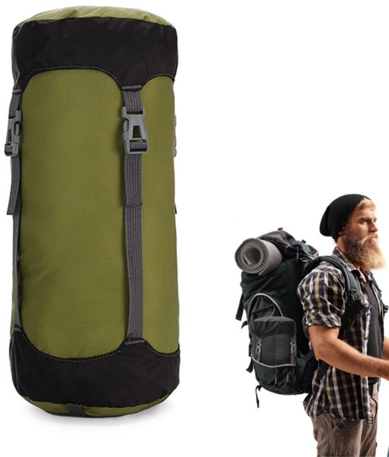 Draagtas voor Slaapzak (Groen, L) - Slaapzak Hoes - Slaapzak compressie bag - Waterafstotend en ultralicht - voor Kamperen, Camping, Backpacken, Hiken, Festivals, Logeren, Buitenhuis - Ruimtebesparende uitrusting van Merkloos