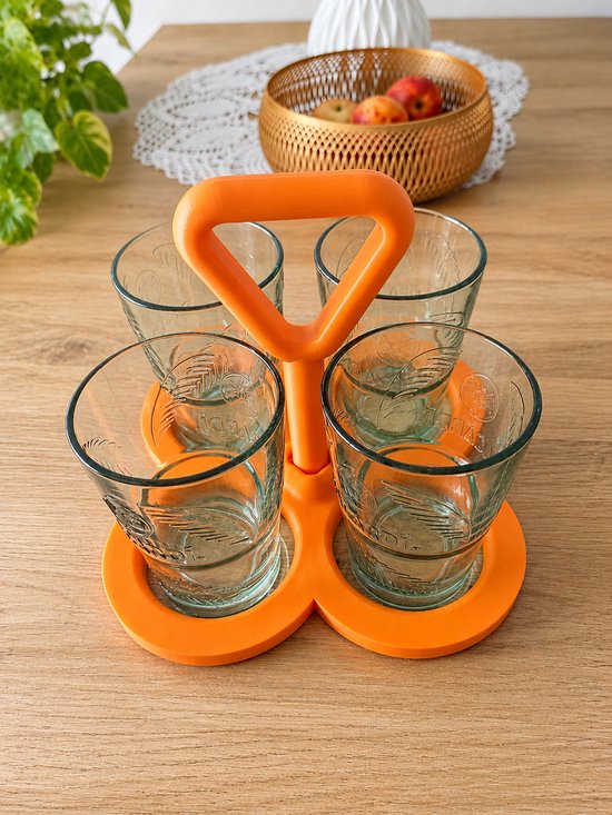 Drankhouder voor 4 Glazen - Draaghouder voor Terras, BBQ en Feestjes - 3D Geprint - Oranje