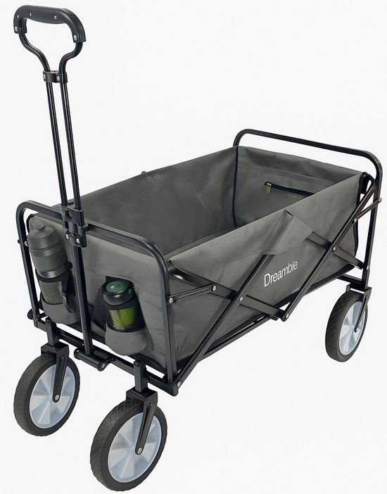 Dreamble® | Bolderkar | Grijs | 100KG Draagkracht | 100L | Opvouwbaar | Extra Dikke Ingebouwde Vloermat | Grote wielen - 20cm Ø - 360° draaibaar | Beschermhoes | 2 pockets vóór + ritszak binnenkant van Dreamble