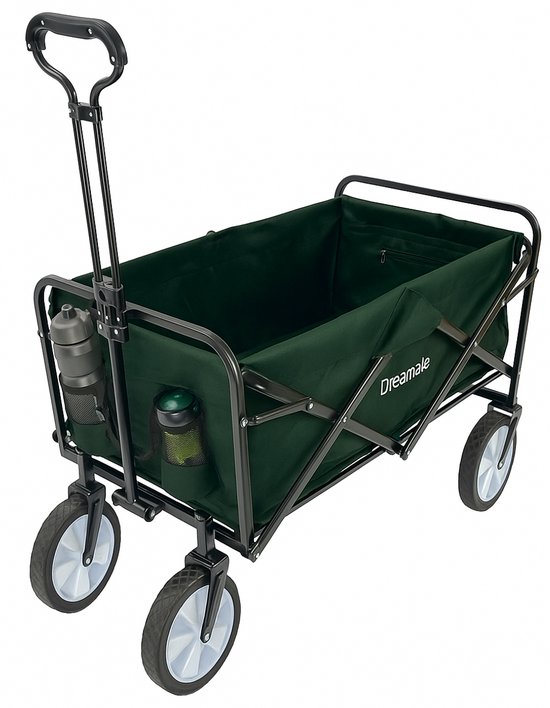 Dreamble® | Bolderkar | Groen | 100KG Draagkracht | 100L | Opvouwbaar | Extra Dikke Ingebouwde Vloermat | Grote wielen - 20cm Ø - 360° draaibaar | Beschermhoes | 2 pockets vóór + ritszak binnenkant van Dreamble