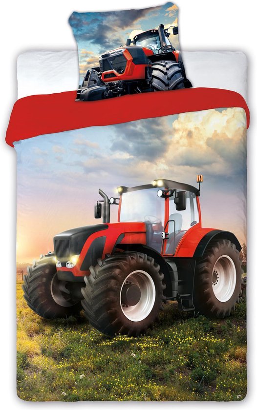 Dreamee Dekbedovertrek Tractor rood 140 x 200 cm 70 x 90 cm - 100% katoen van Dreamee
