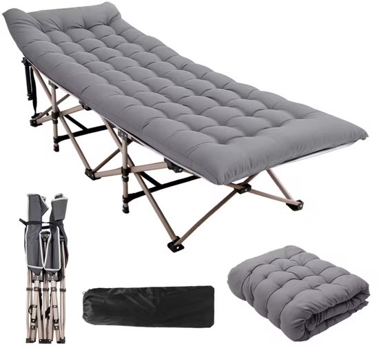 DreamGoods Veldbed met Matras - Opvouwbaar Campingbed - Inklapbaar Logeerbed Volwassenen - 190x80 cm - Duty Stretcher - Verstelbare Rugleuning - Kamperen - Veldbed 2 personen - Veldbed XXL