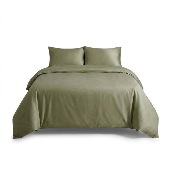Dreamplush® Dekbedovertrek 240x220 Katoen Satijn – 300TC – Lits Jumeaux – Inclusief Kussenslopen 60x70 – Ritssluiting – Groen