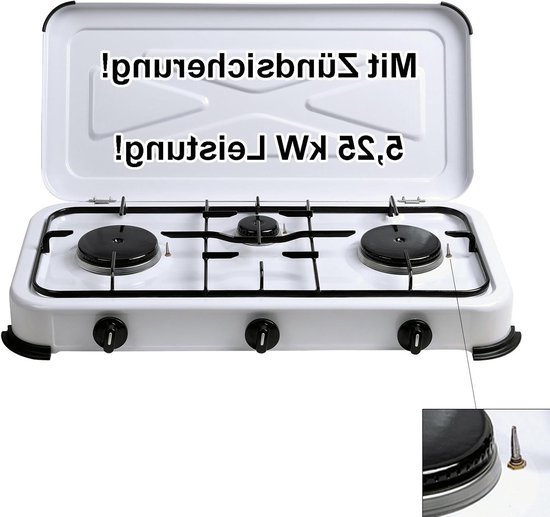 Drie-pits Campingfornuis - Gasbrander Buiten - Buiten Koken - Met Ontstekingsbeveiliging - 61x33x10 cm - Wit