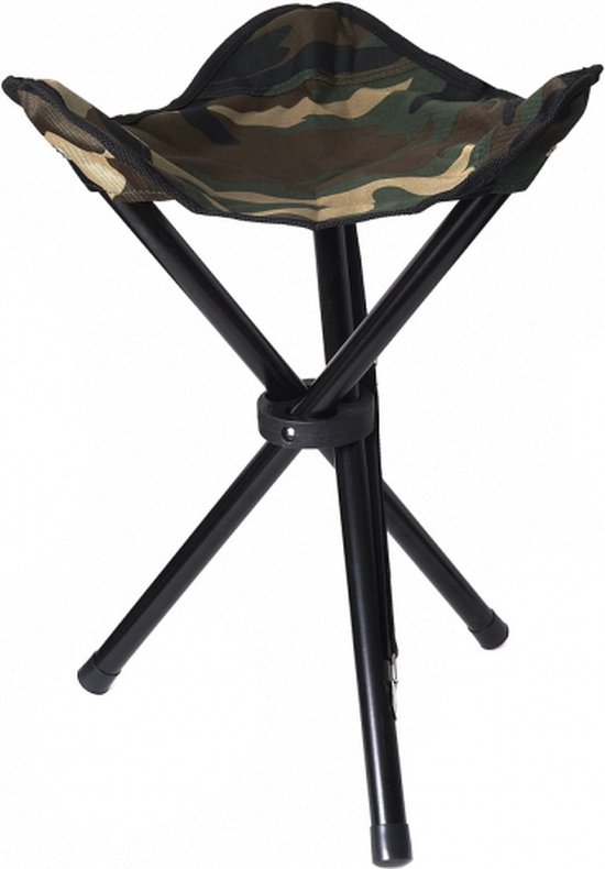 Drie poot opvouwbaar krukje camouflage leger groen H40 cm - Campingstoel - Visserskrukje van Lifetime Garden