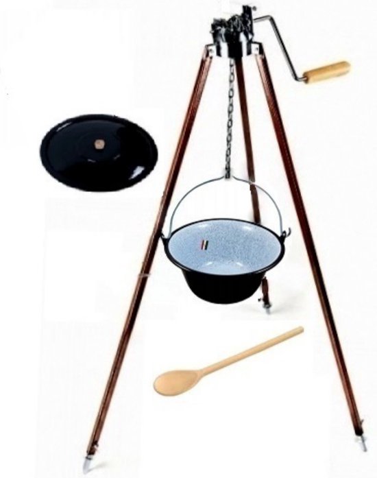 DRIEPOOT SET STANDAARD met pan 8l en deksel! Hongaarse ketel. Made in Hongarije. Heksenketel