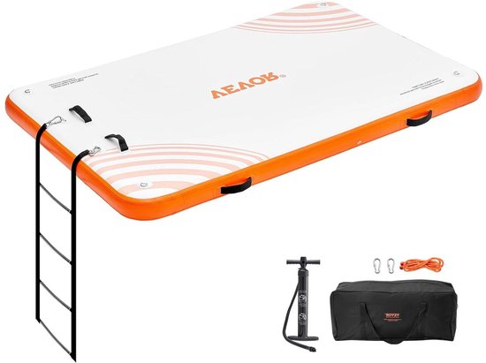 Drijvend Dok - Water Platform - Waterplezier Beleven - Antislip PVC Stof - 2.43 x 1.52 Meter - Wit Oranje