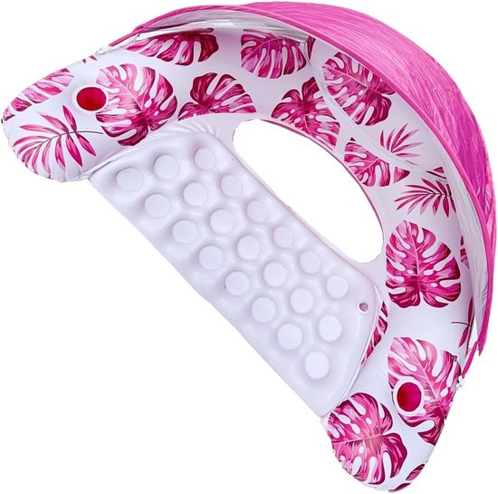 Drijvend Zwembad - Opblaasbaar Vlot - Zomerse Ontspanning - Met Parasol - Zie Afbeelding - Roze
