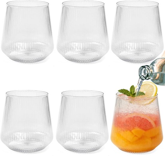 Drinkbekers Set - Gestreepte Bekers - Dagelijks Gebruik - BPA-vrij Robuust - 340ml Capaciteit - Transparant