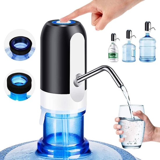 Drinkwaterpomp - Elektrische waterpomp - Zwart - Automatische watervuller - USB oplaadbaar - Waterflespomp - voor thuis, kantoor, kamperen, reizen - Draagbare waterpomp van Tech12i
