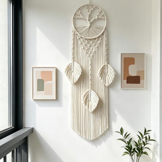 dromenvanger, wandbehang, levensboom, dromenvanger, macramé, wandopknoping voor bruiloften, slaapkamer, woonkamer en entree