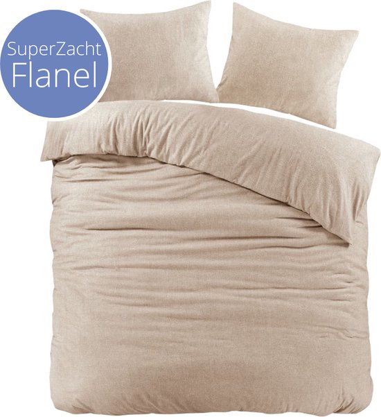 Droomtextiel Brienz Dekbedovertrek Flanel Zand - 200x200/220 cm - Super Zacht - Hoogwaardige Kwaliteit van Merkloos