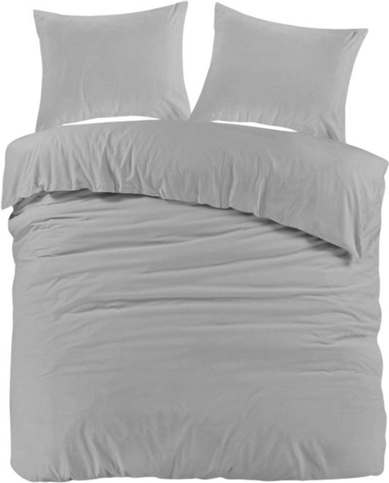 Droomtextiel Dekbedovertrek Flanel Grijs - 240x200/220 cm - Super Zacht van Droomtextiel
