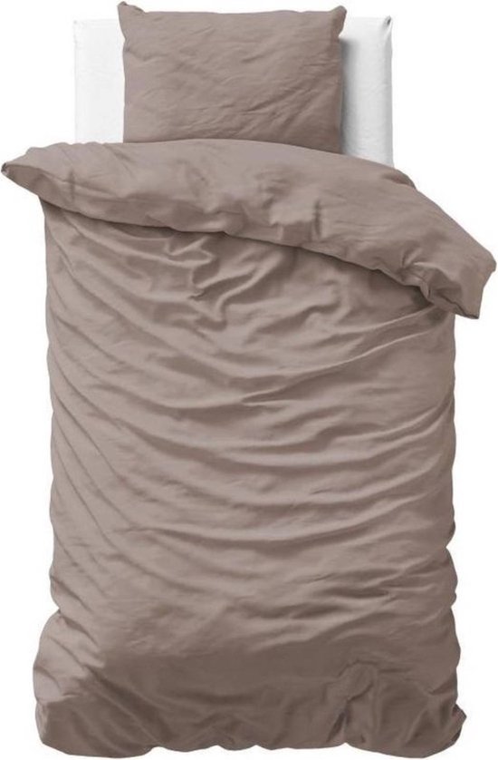 Droomtextiel Dekbedovertrek Katoen-Satijn Uni Taupe - 140x200/220cm - Hoogwaardige Kwaliteit Super Zacht van Merkloos
