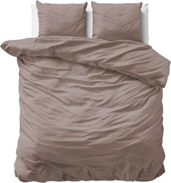 Droomtextiel Dekbedovertrek Katoen-Satijn Uni Taupe Lits-Jumeaux 240x200/220cm - Hoogwaardige Kwaliteit Super Zacht van Merkloos