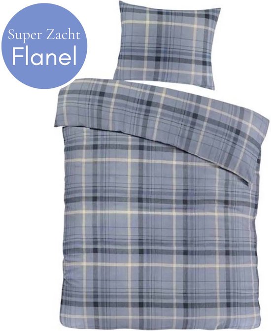 Droomtextiel Flanel Dekbedovertrek Solden Blauw - 140x200/220 cm - Super Zacht