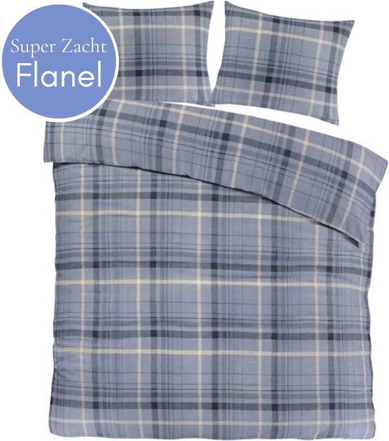Droomtextiel Flanel Dekbedovertrek Solden Blauw - 240x200/220 cm - Super Zacht