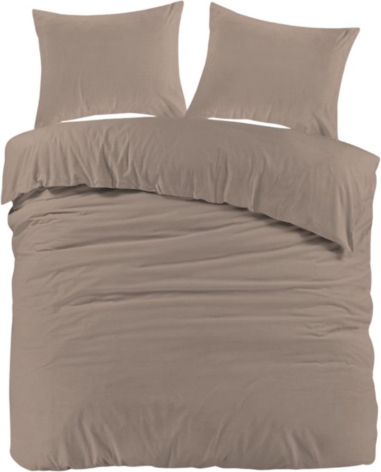 Droomtextiel Mendez Dekbedovertrek Flanel Taupe - 240x200/220 cm - Super Zacht en Heerlijk Warm