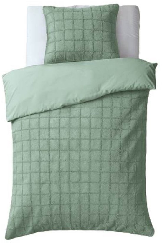 Droomtextiel Teddy Dekbedovertrek Fur Check - 140x200/220 cm - Groen van Droomtextiel