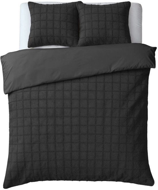Droomtextiel Teddy Dekbedovertrek Fur Check - 240x200/220 cm - Zwart van Droomtextiel
