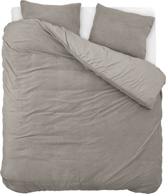 Droomtextiel Teddy Dekbedovertrek Kaki - 140x200/220 cm - Luxe Teddystof - Heerlijk Zacht van Droomtextiel