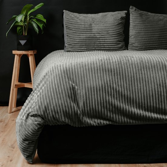 Droomtextiel Zachte Teddy Rib Fleece Dekbedovertrek Grijs Tweepersoons - 200x200/220 cm - Heerlijk Zachte Teddy Rib van Droomtextiel