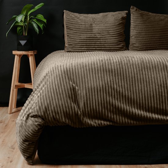 Droomtextiel Zachte Teddy Rib Fleece Dekbedovertrek Zand Eenpersoons - 140x200/220 cm - Heerlijk Zachte Teddy Rib van Droomtextiel