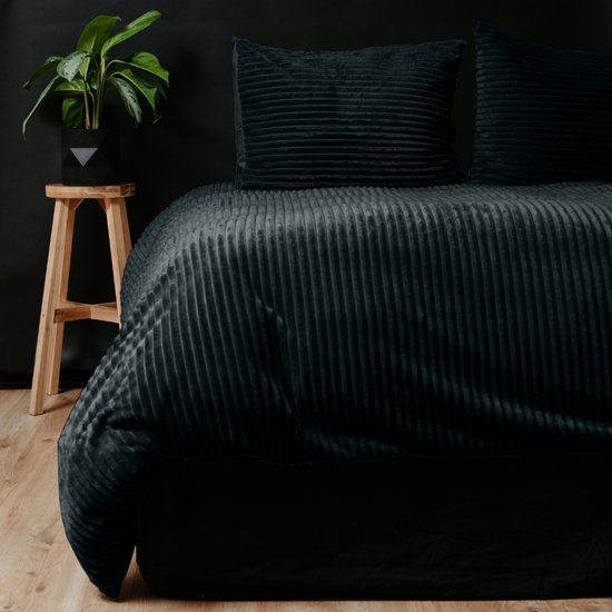 Droomtextiel Zachte Teddy Rib Fleece Dekbedovertrek Zwart Tweepersoons - 200x200/220 cm - Heerlijk Zachte Teddy Rib van Merkloos