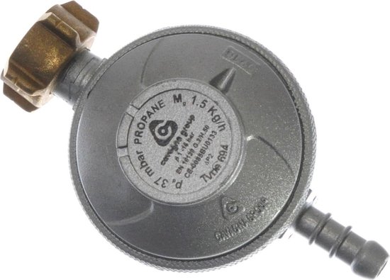 Drukregelaar 37 MBar - HENDI - Drukregelaar 37mBar BE Uni Met Pilaar En Slangklem - Xx(H)mm - HENDI 152188 van Dru