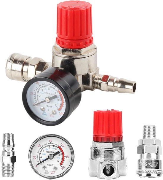Drukregelaar Compressor - Ventiel Perslucht - Regelen Luchtdruk - 3 Poorten Manometer - 1/4 Inch van Merkloos