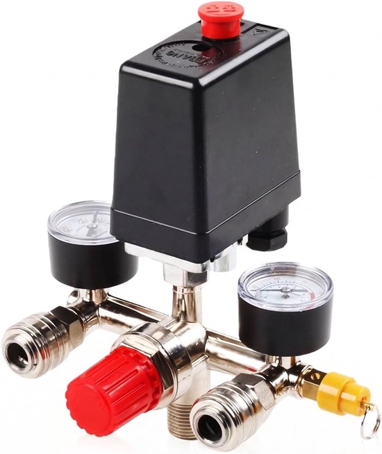 Drukregelaar Compressor - Zwart - 19,5 x 13,5 x 10,5 cm - Aluminium en Kunststof - Voor Persluchtcompressor