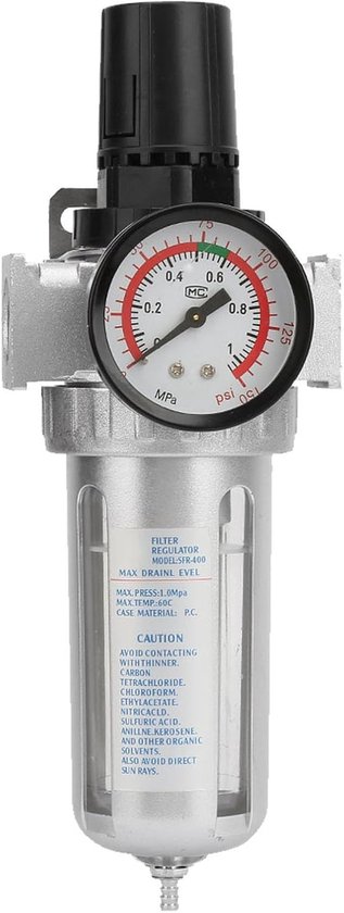 Drukregelaar voor Perslucht met Waterafscheider - 1/2 inch, Maximale Druk 1,0 MPa
