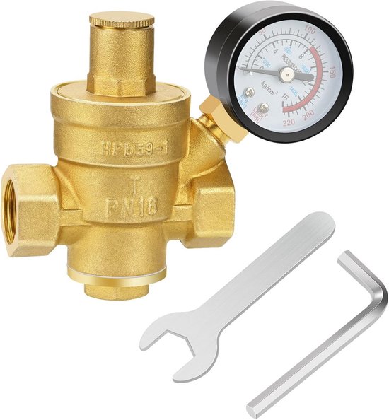 Drukregelaar Water Aansluiting 1/2 Inch Messing met Manometer van Merkloos
