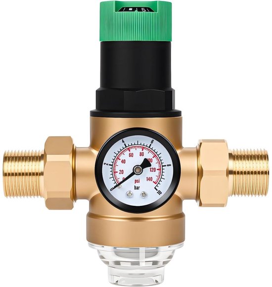 Drukregelaar - Waterdrukregelaar - 3/4 inch waterdrukregelklep - Met manometer en filter - Messing - Geschikt voor residentieel, bouw- en industrieel gebruik van Merkloos