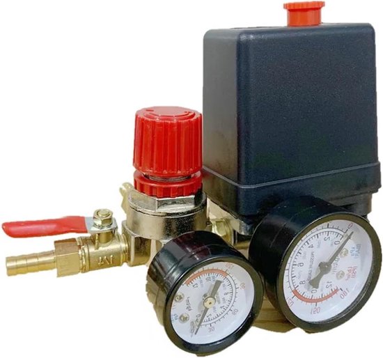 Drukschakelaar Compressor - Regelklep - Perslucht Regelen - ABS Behuizing - G1/4 Schroefdraad - Zwart