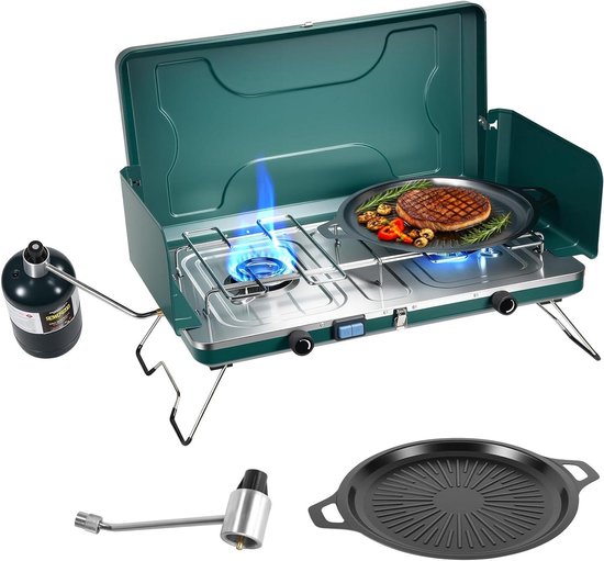 Dubbel Campingfornuis - Outdoor Kookplaat - Buiten Koken - Winddicht Ontwerp - 8600 BTU - Zwart