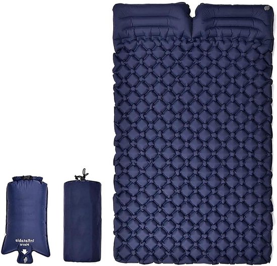 Dubbel Kampeerluchtbed - Opblaasbaar Matras - Outdoor Slapen - Inclusief Pompzak - 185 x 118 cm - Blauw