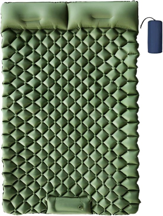 Dubbel Kampeerluchtmatras - Slaapmat met pomp - Comfortabel slapen buiten - Geïntegreerde voetpomp - 200 x 120 cm - Legergroen