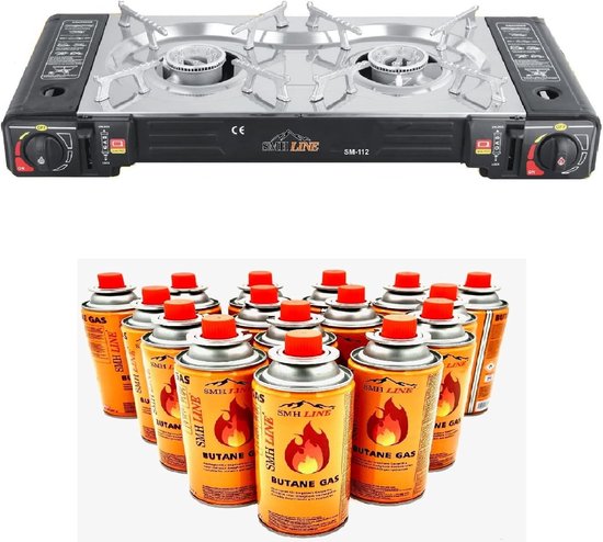 Dubbel kooktoestel - Camping gasfornuis - Buiten koken - Dubbele branders met piëzo - 63 x 28 x 11.5 cm