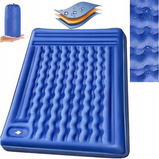 Dubbel Luchtbed 195x132x12cm - Dik, Ingebouwde Pomp, Blauw