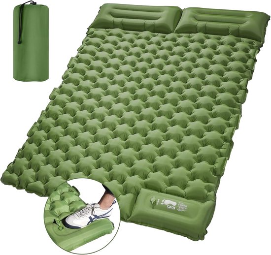 Dubbel opblaasbaar luchtbed voor 2 personen - Campingluchtmatras 195 x 125 cm - Ultralichte slaapmat met luchtpomp van Merkloos
