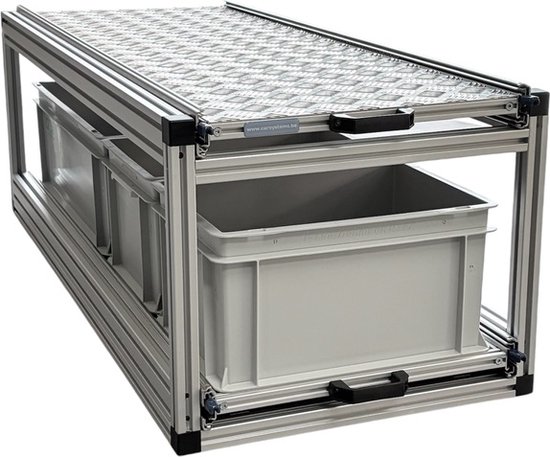 Dubbel schuifframe voor camper 120x40 cm met open bakken en aluminium topplaat - belastbaar tot 130 kg van Eagle Power