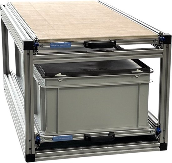 Dubbel schuifframe voor camper 90x40 cm - met 2 gesloten bakken en multiplex plaat - 130 kg belastbaar van Bearlock