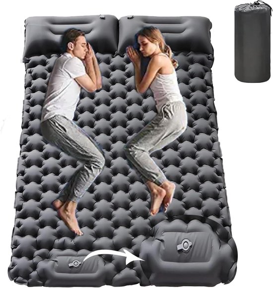 Dubbel slaapkussen voor 2 personen - Zelfopblazende luchtmatras met ingebouwde voetpomp - Ideaal voor kamperen en wandelen van Luchva