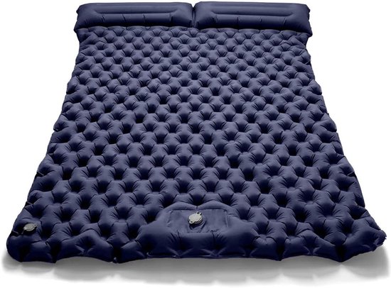 Dubbel Slaapmat - Opblaasbaar Matras - Kamperen Buiten - Voetpomp Ingebouwd - Queen Size - Marineblauw