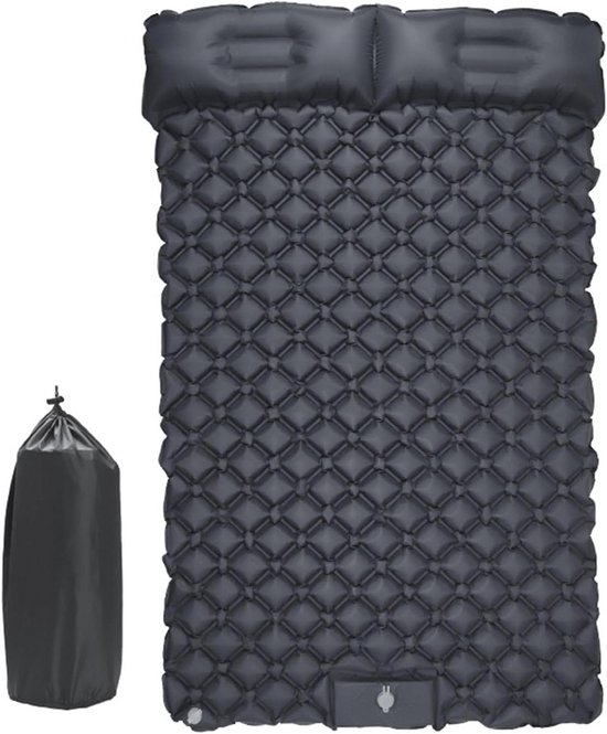 Dubbel Slaapmatje - Kampeer Matras - Buiten Activiteiten - Zelfopblazend Met Voetpomp - 190x120 cm - Grijs